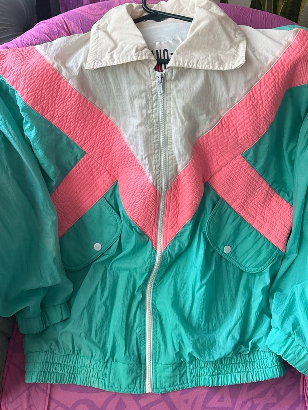 Vintage Mint & Pink Colorblock Windbreaker Jacket